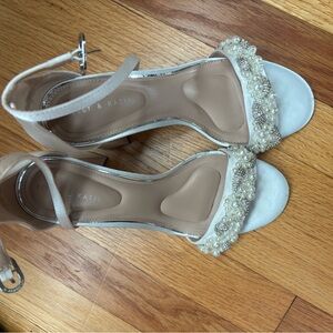 Kelly & Kate White Satin Block Heels